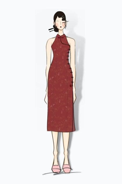 Alternative view of Yuliana Qipao in Red Print