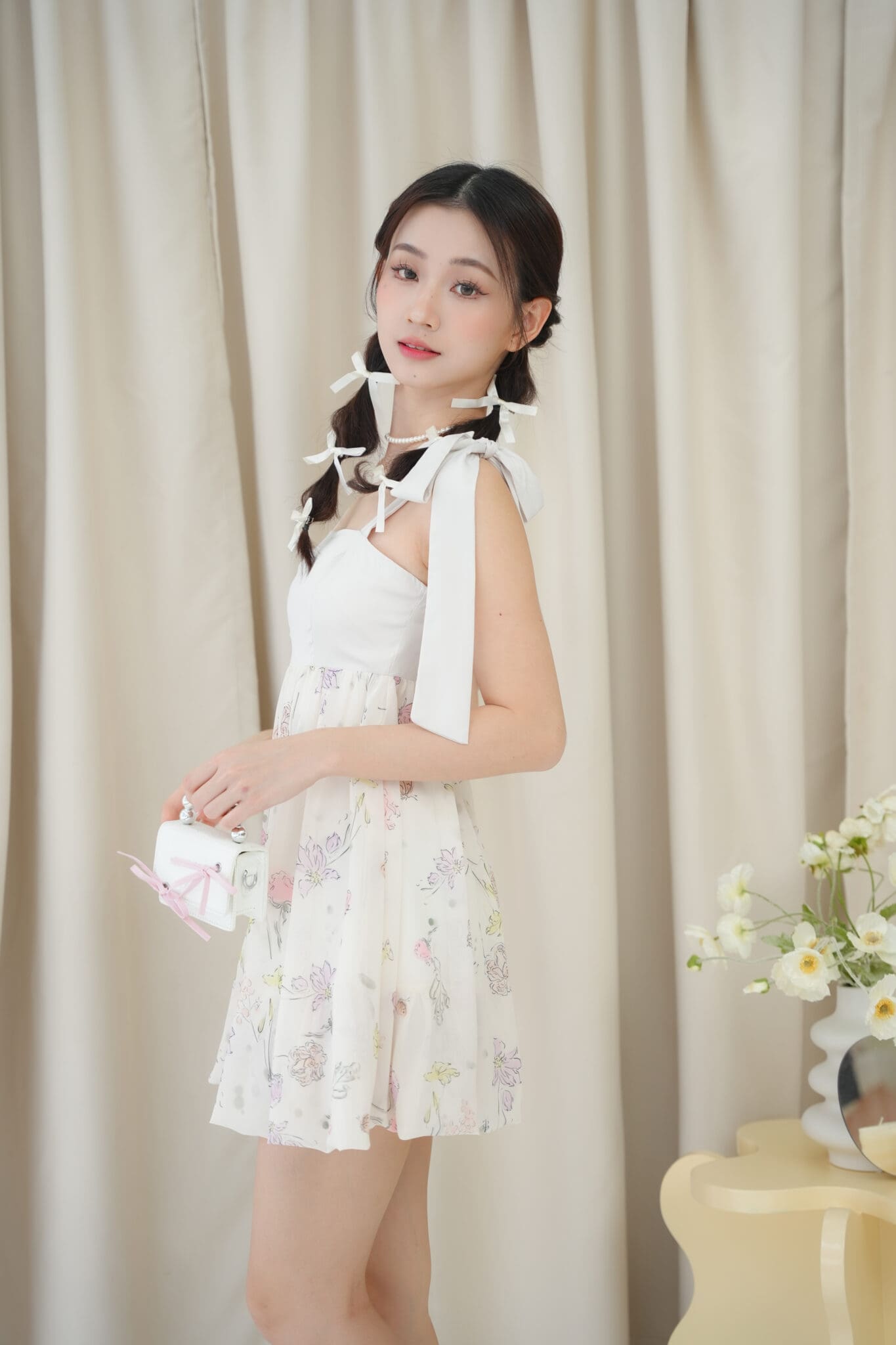 Denice Doll Mini Dress in Yellow Print