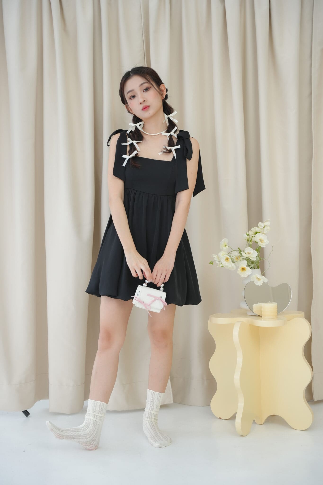Denice Doll Mini Dress in Black