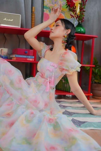 Alternative view of Sher Maxi Qipao Dress in Pink Print