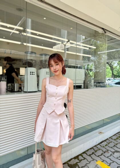 All White Skort in Pink