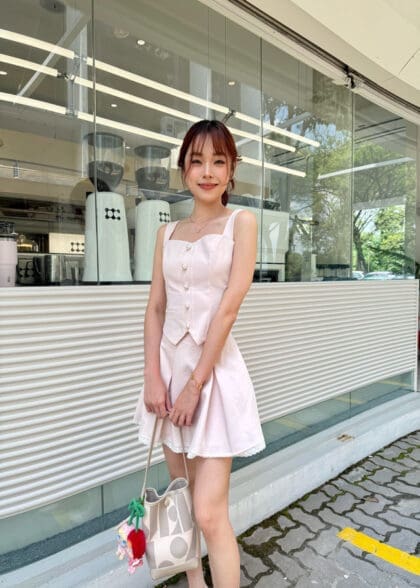 All White Vest Top in Pink