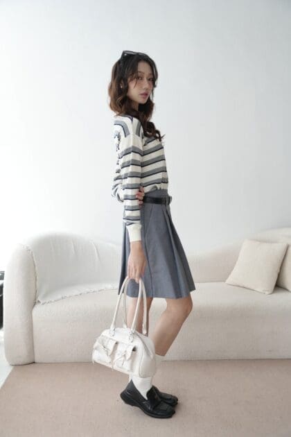 Alternative view of Stripe Knit Blouse in White (Free Size)