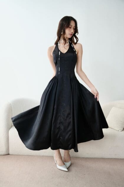 Sandro Neck Dress in Black