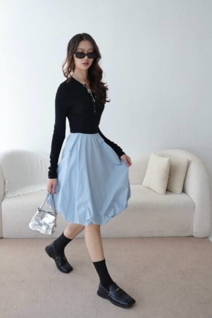 Bubble Midi Skirt in Blue