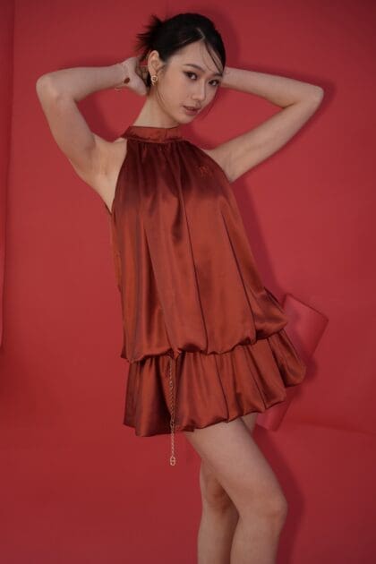 Regine Mini Dress in Maroon