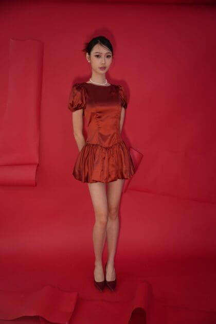 Bubble Mini Dress in Maroon