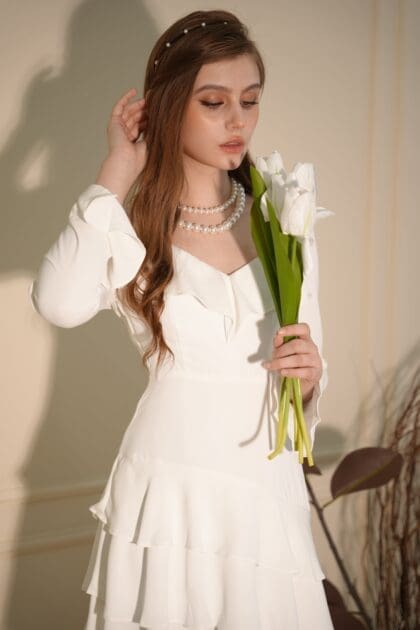 Ice Ruffle Mini Dress in White