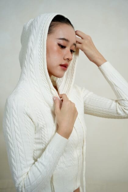 Alternative view of Knit Cropped Zip-Up Jacket in White