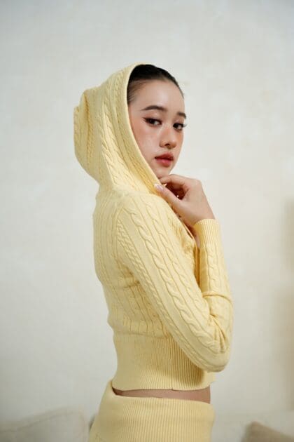 Knit Cropped Zip-Up Jacket in Yellow