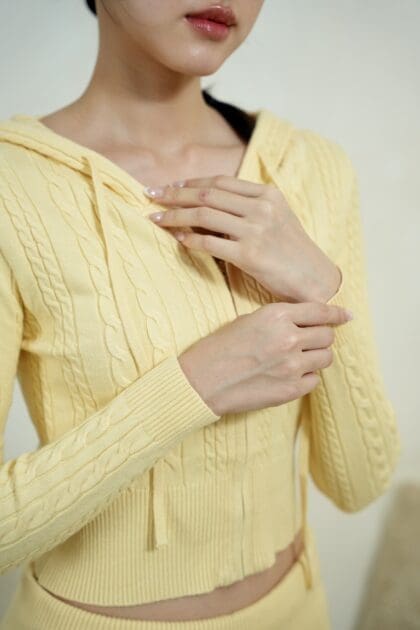 Alternative view of Knit Cropped Zip-Up Jacket in Yellow